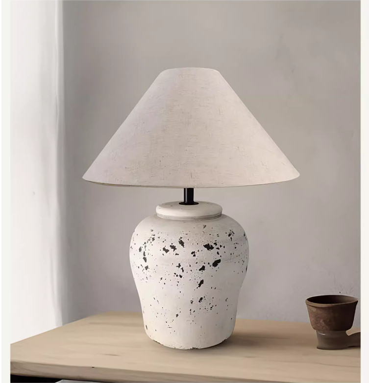 Rustic Ceramic Table Lamp with Linen Shade