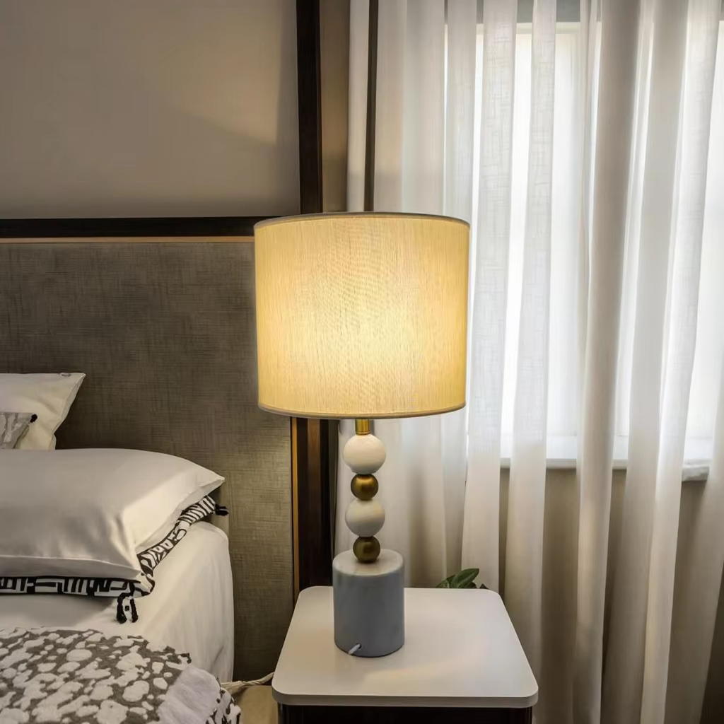 Elegant Marble & Metal Table Lamp with Fabric Shade