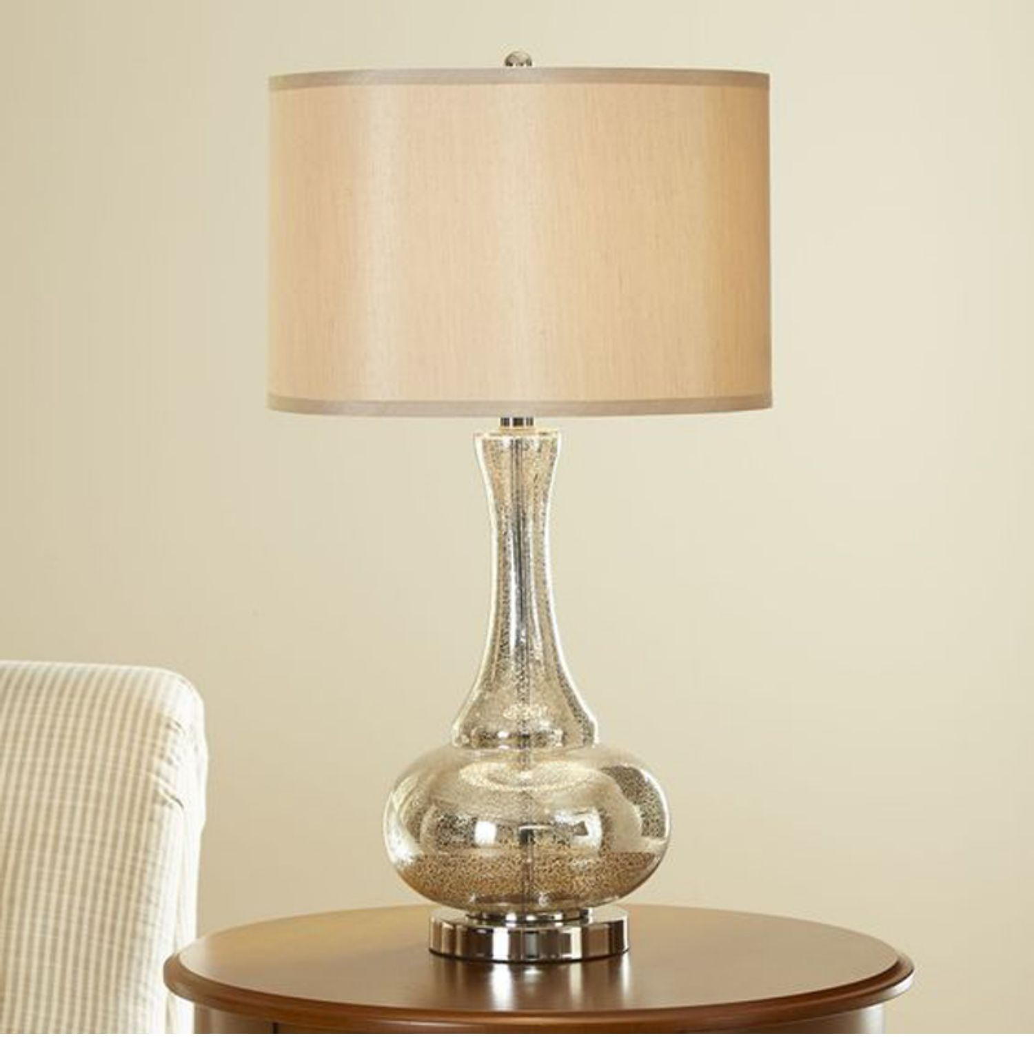 Elegant Glass Table Lamp with Fabric Shade - Timeless Beauty for Your Home