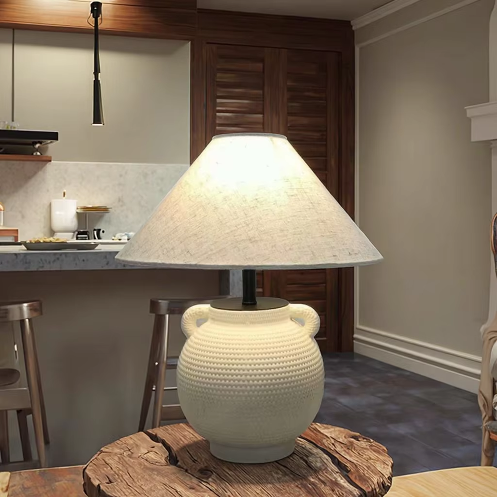 Ceramic Base Fabric Shade Table Lamp - Elegant Home Decor