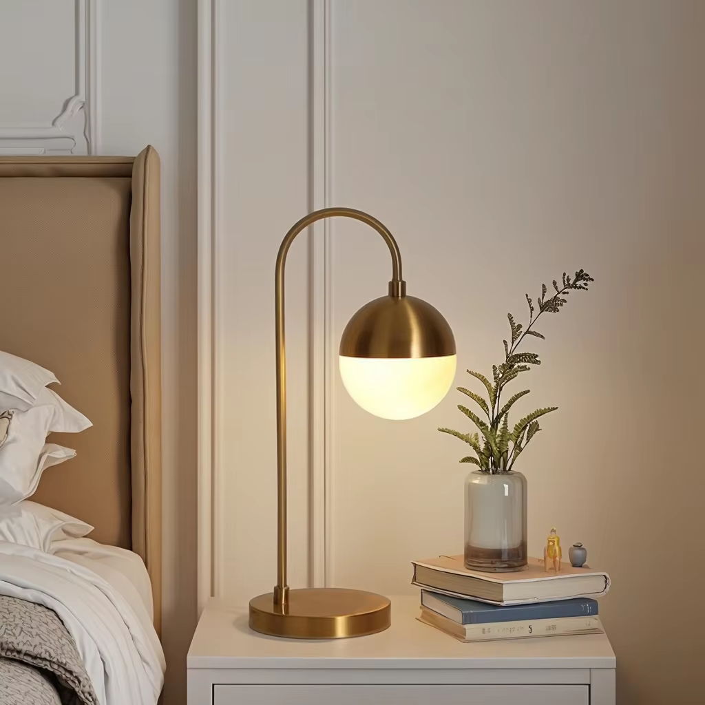 Gold - Toned Arc Table Lamp with White Glass Shade