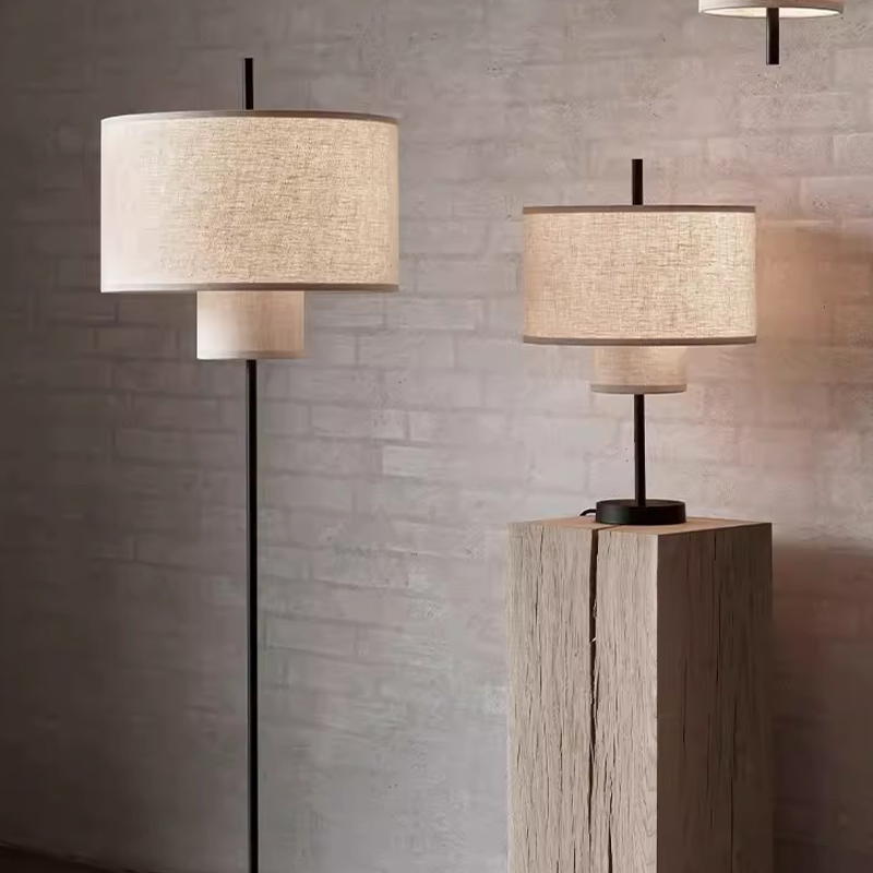 Modern Fabric Shade Table Lamp with Black Metal Body