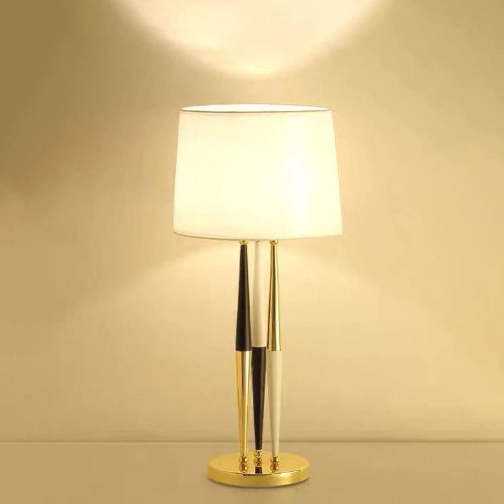 Modern Tri - Color Metal Table Lamp with White Linen Shade (360×700mm, E27)