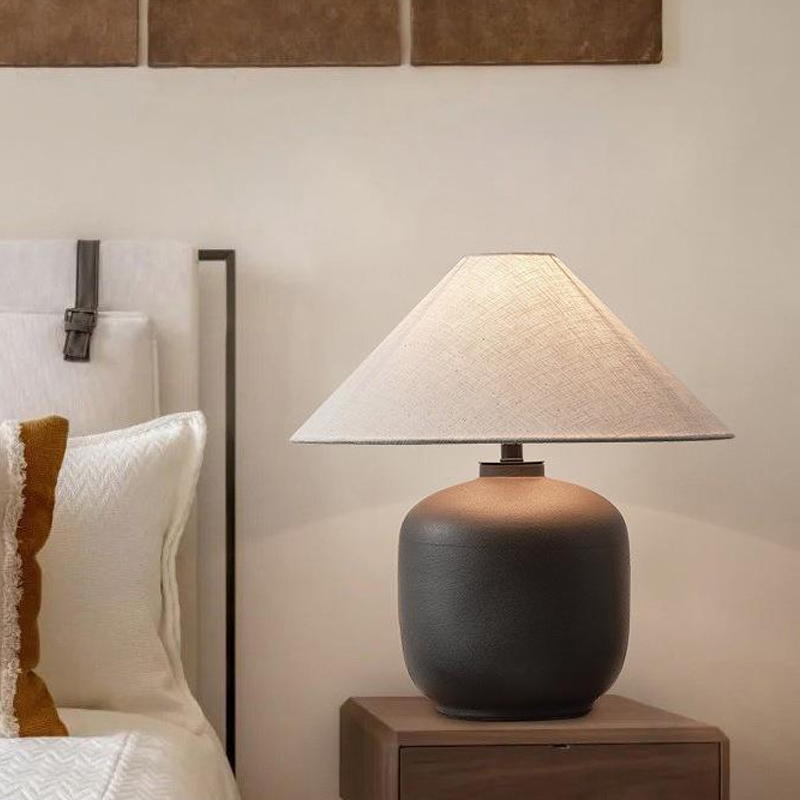 Handmade Ceramic Table Lamp with Linen Shade