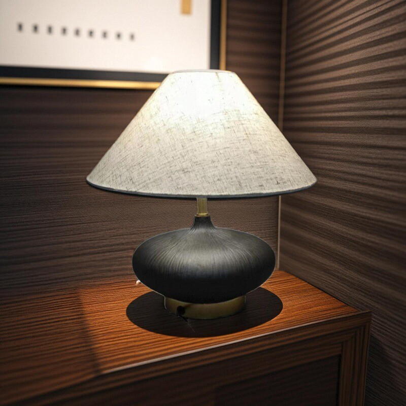 Modern Minimalist Ceramic Table Lamp with Linen Shade and Brass Accents