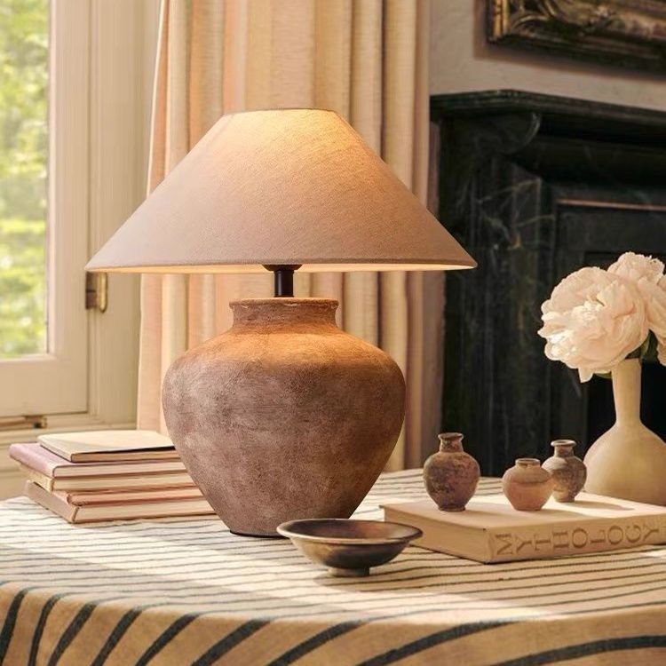 USA Wabi - Sabi Style Ceramic Table Lamp with Linen Shade