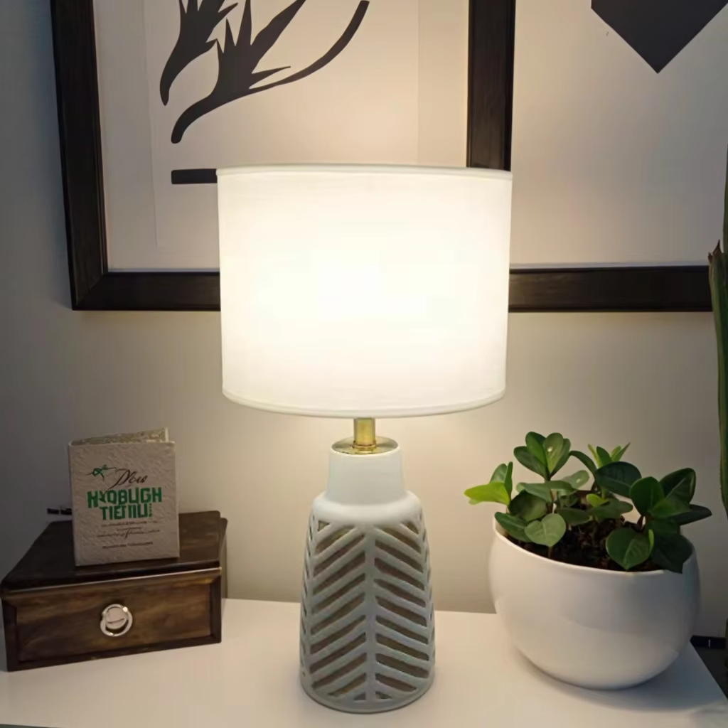 Simple Texture, Warm Light - White Linen Ceramic Table Lamp