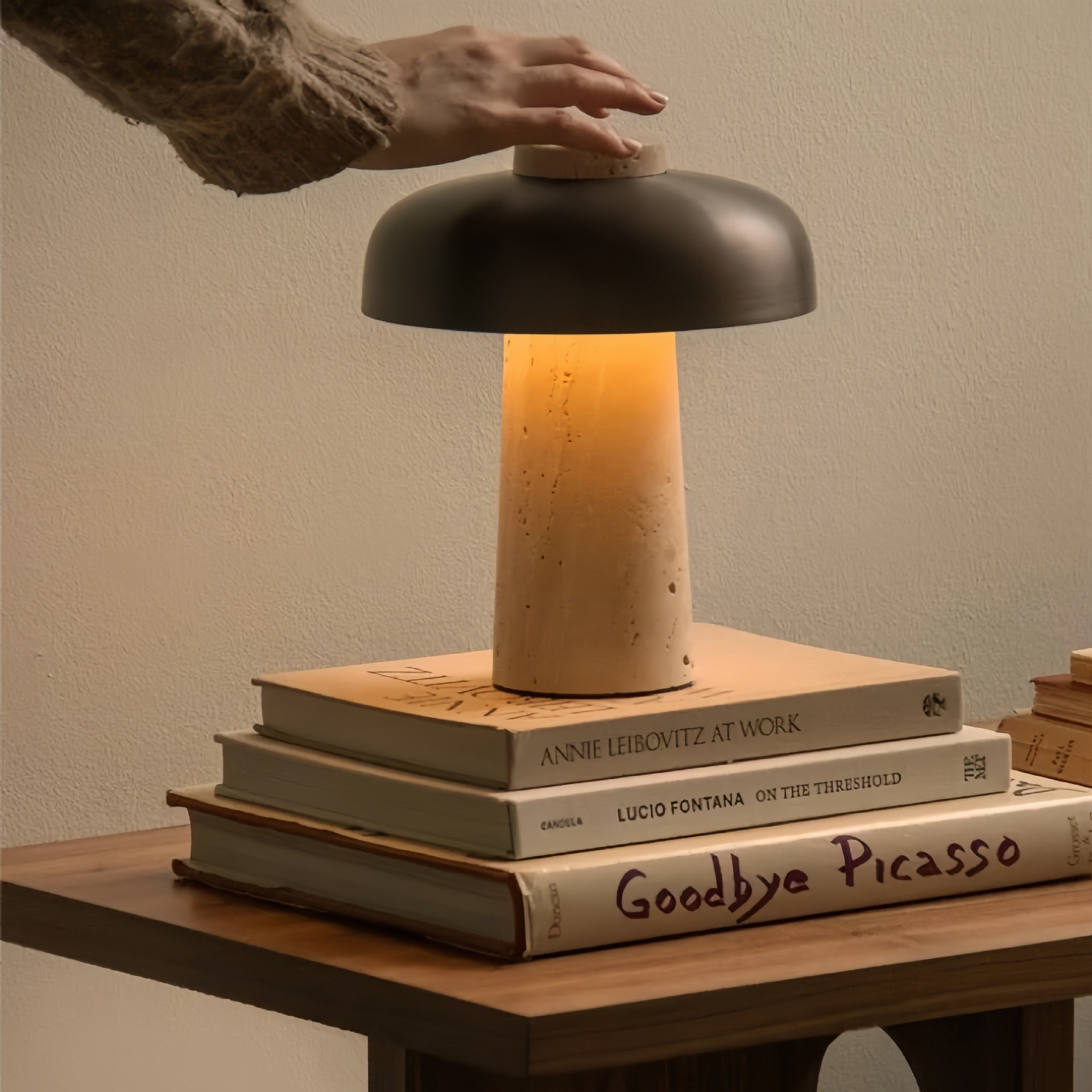 Yellow Cave Stone  Creative Mushroom Table Lamp