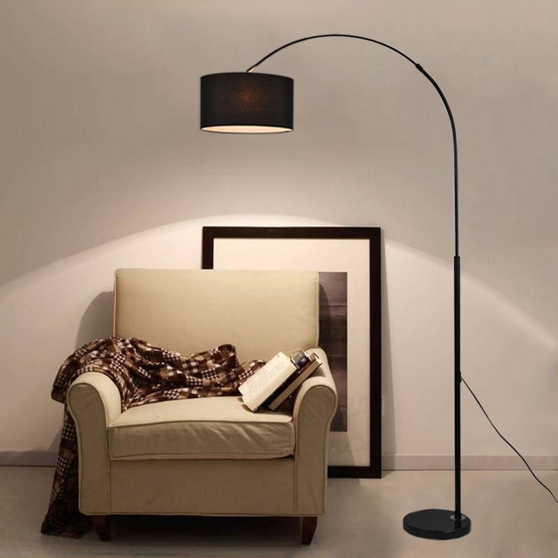 Modern Black Marble Base Floor Lamp with 330mm Fabric Shade - Elevate Home Ambiance