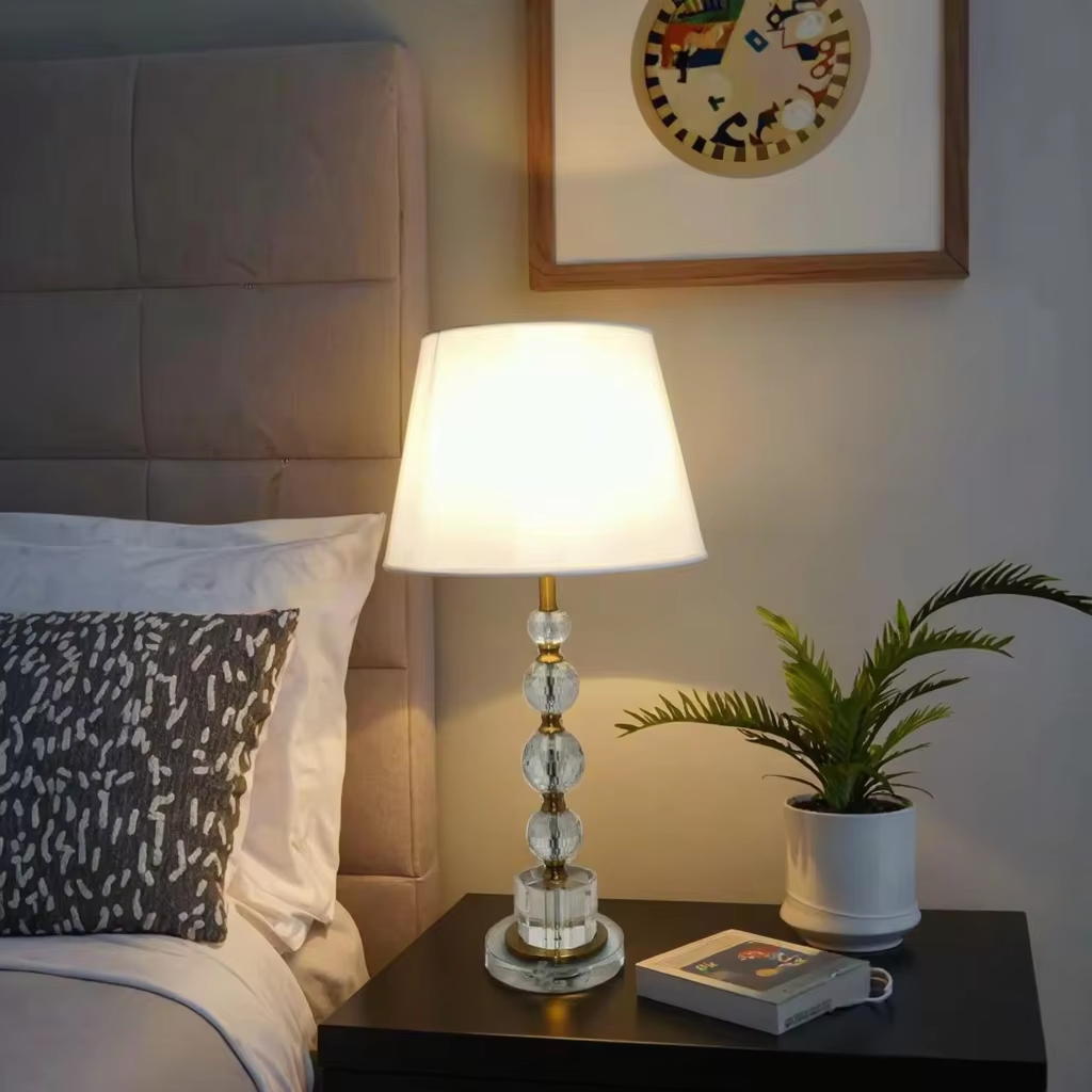 Luxurious Elegance: Fabric, Metal, and Crystal Table Lamp