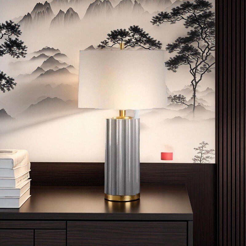 E27 Ceramic Table Lamp: Gold-Bronze Plated Base & Soft Fabric Shade – Modern Elegance in Lighting