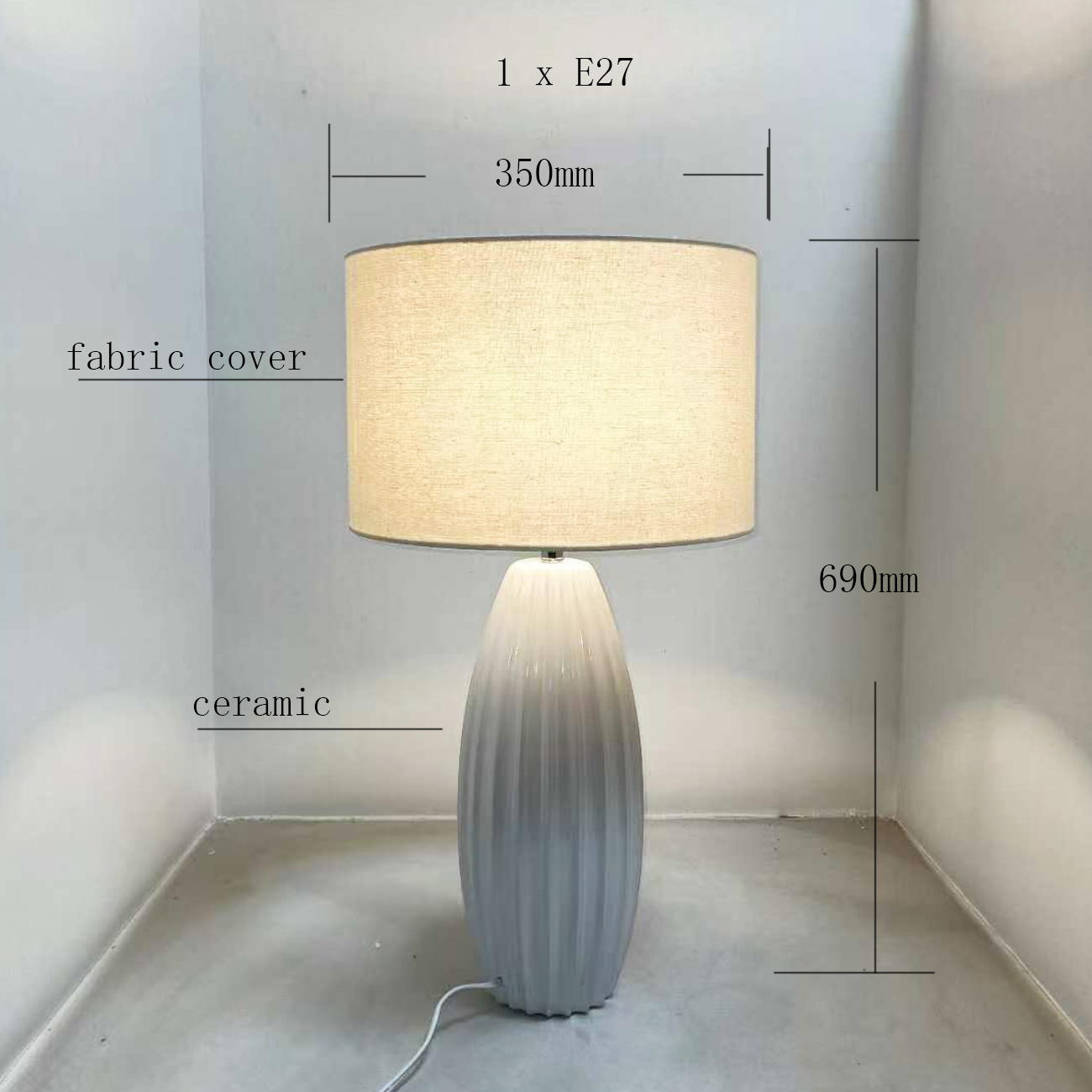 The Perfect Blend of Nature and Elegance: Table Lamp with E27 Lamp Holder, Linen Shade, and White Ceramic Base