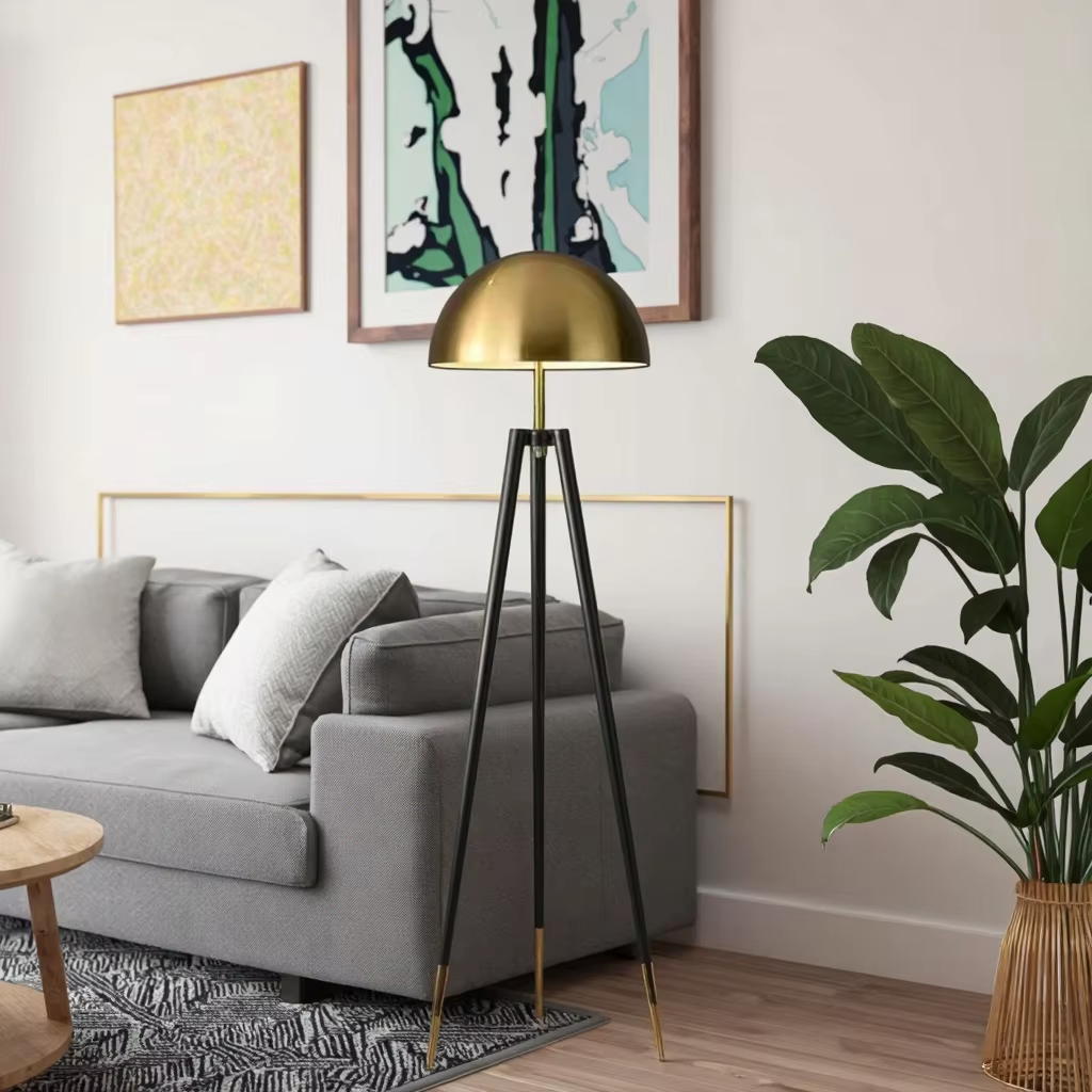Elevate Spaces with Modern Gold - Dome Tripod Floor Lamp: A Fusion of Style & Function