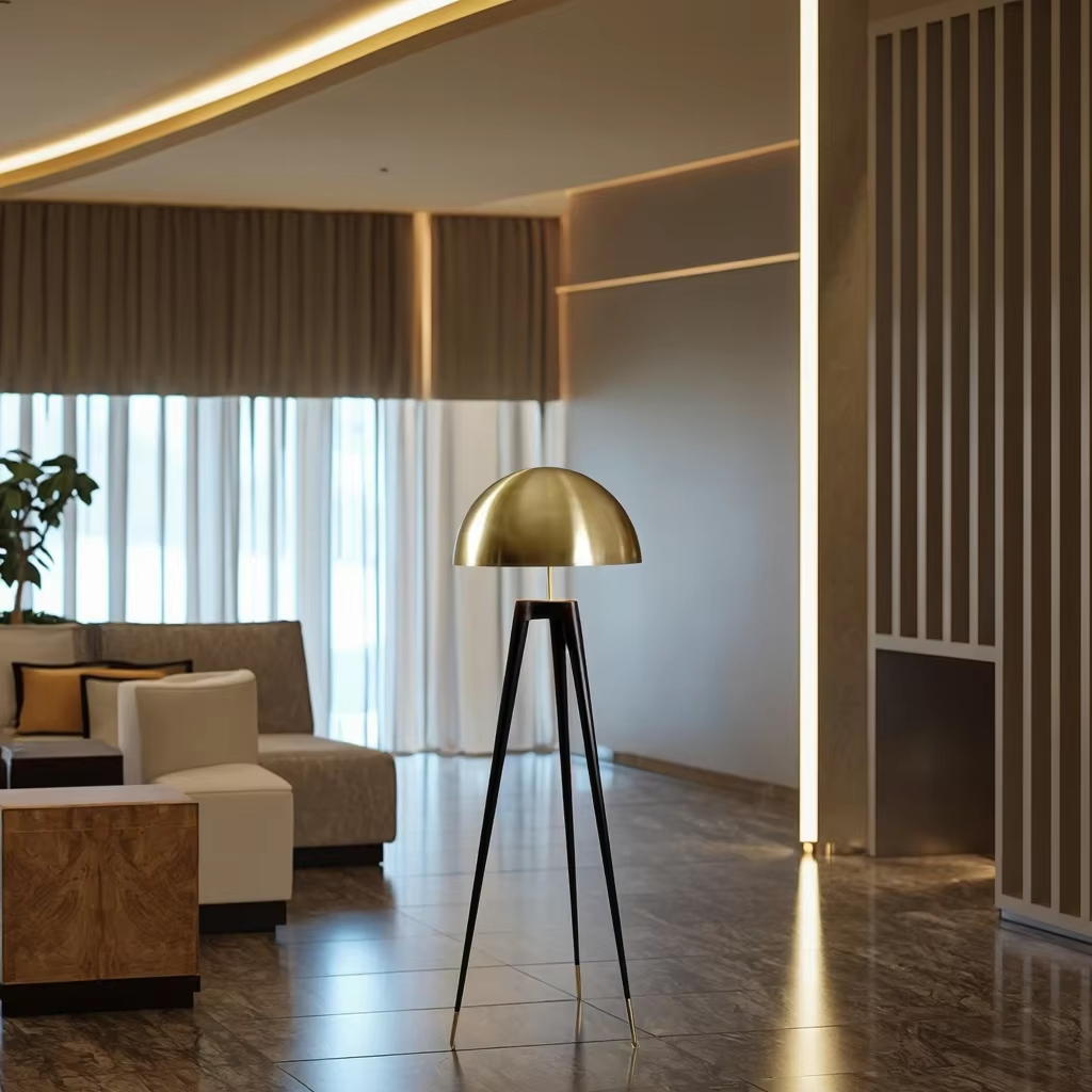 Elevate Spaces with Modern Gold - Dome Tripod Floor Lamp: A Fusion of Style & Function