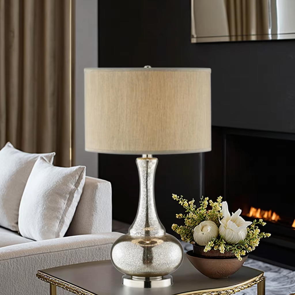 Elegant Glass Table Lamp with Fabric Shade - Timeless Beauty for Your Home