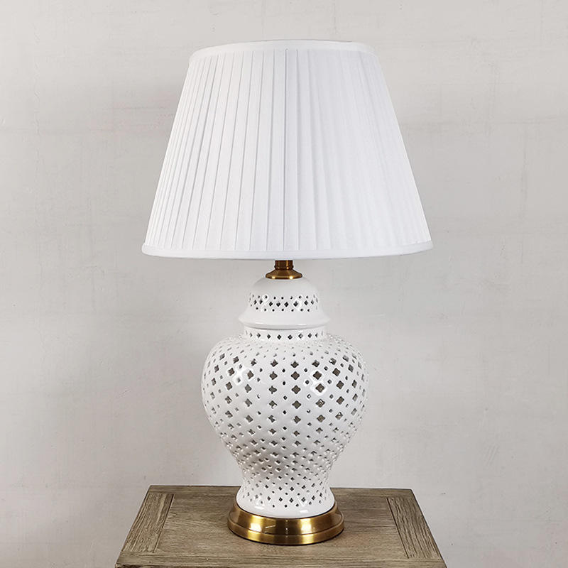 Elegant Ceramic Hollow Table Lamp with Linen Shade