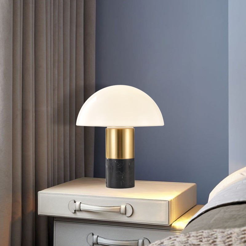 Elegant Mushroom Table Lamp: Marble, Gold, and Milky Glass Fusion