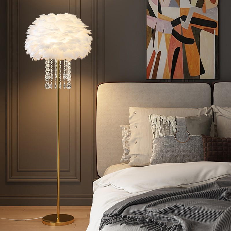 Feather & Gold Plated Floor Lamp: Soft Ambient Luxury for Modern Living Spaces