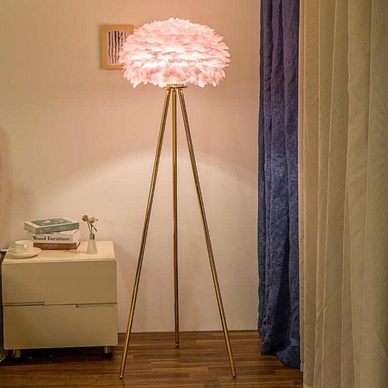 Feather & Gold Plated Floor Lamp: Soft Ambient Luxury for Modern Living Spaces