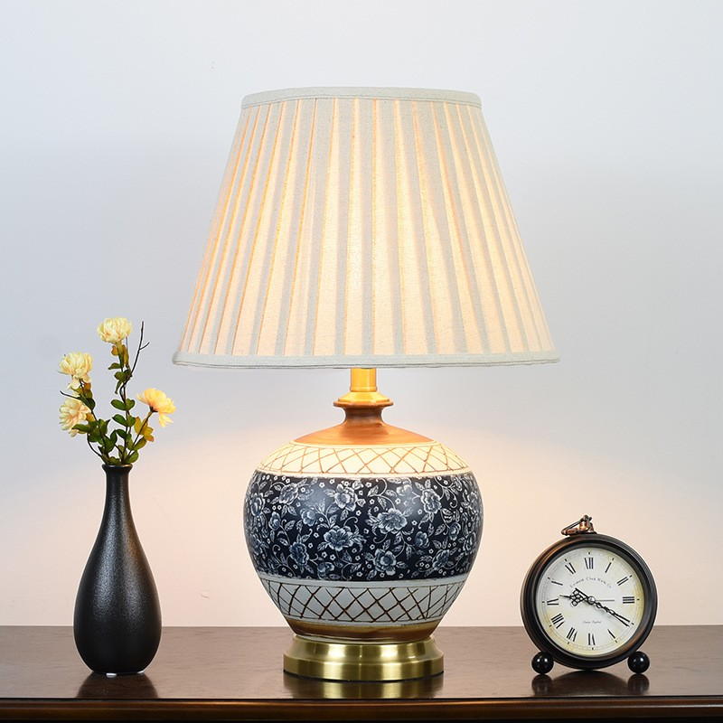 Timeless Ceramic Table Lamp: Artisanal Craft Meets Modern Elegance with Fabric Shade & Metal Base