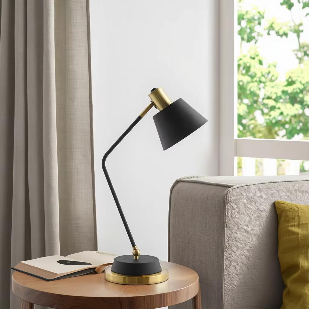 Modern Adjustable Black & Gold Desk Lamp: Flexible Lighting for Contemporary Spaces