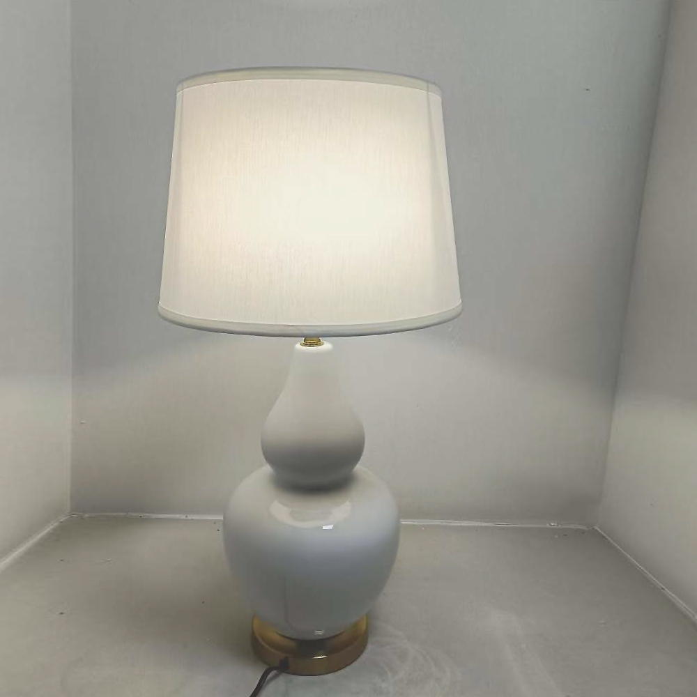 Elegant Gourd - Shaped Ceramic Table Lamp with Linen Shade