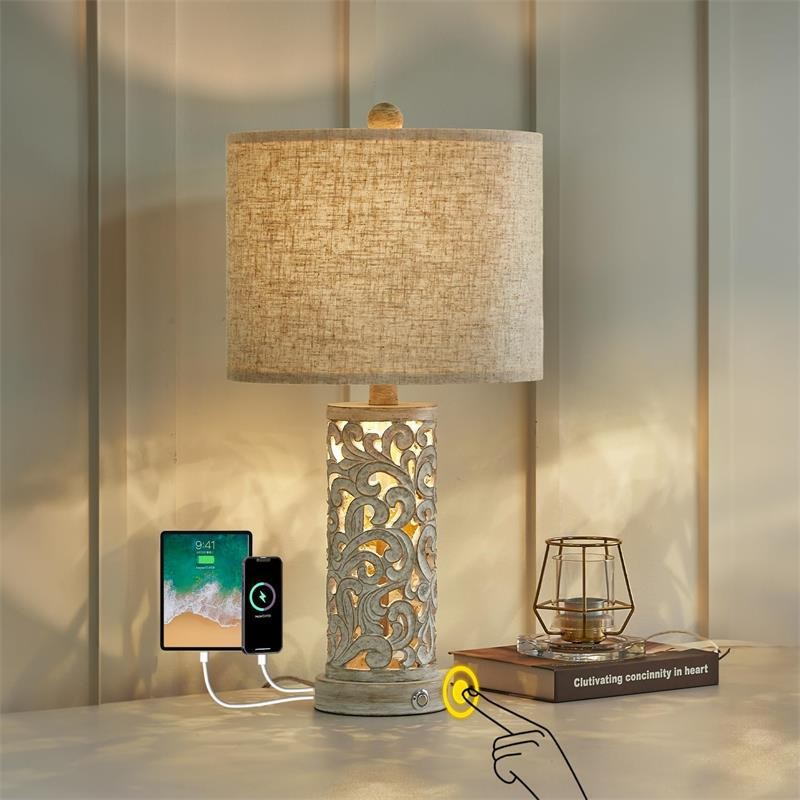 Farmhouse Table Lamp: Rustic Elegance Meets Modern USB - C/ A Charging
