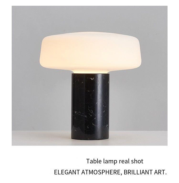 Modern Minimalist Marble Table Lamp: Natural Stone + Milk Glass for Timeless, Ambient Elegance