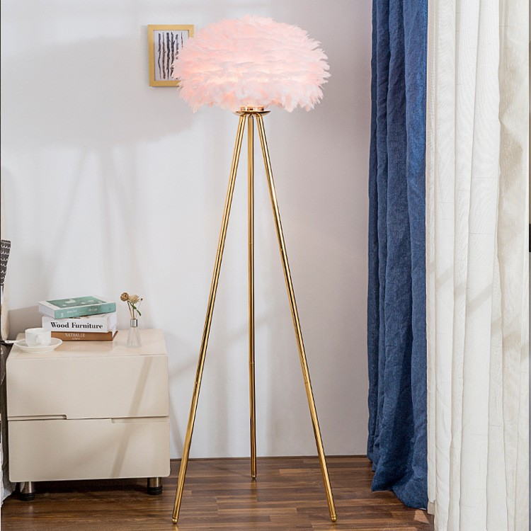 Feather & Gold Plated Floor Lamp: Soft Ambient Luxury for Modern Living Spaces