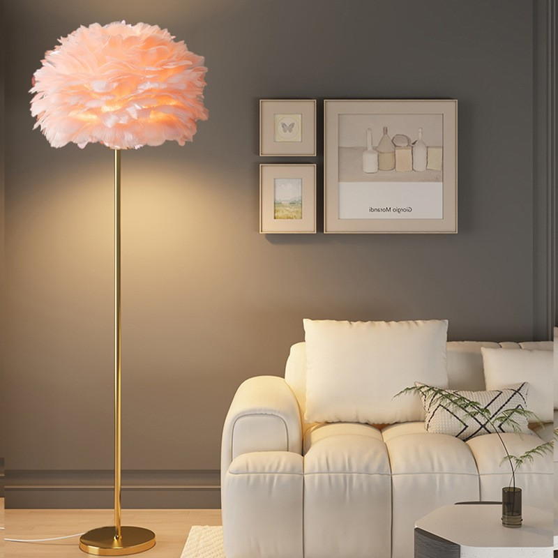 Feather & Gold Plated Floor Lamp: Soft Ambient Luxury for Modern Living Spaces