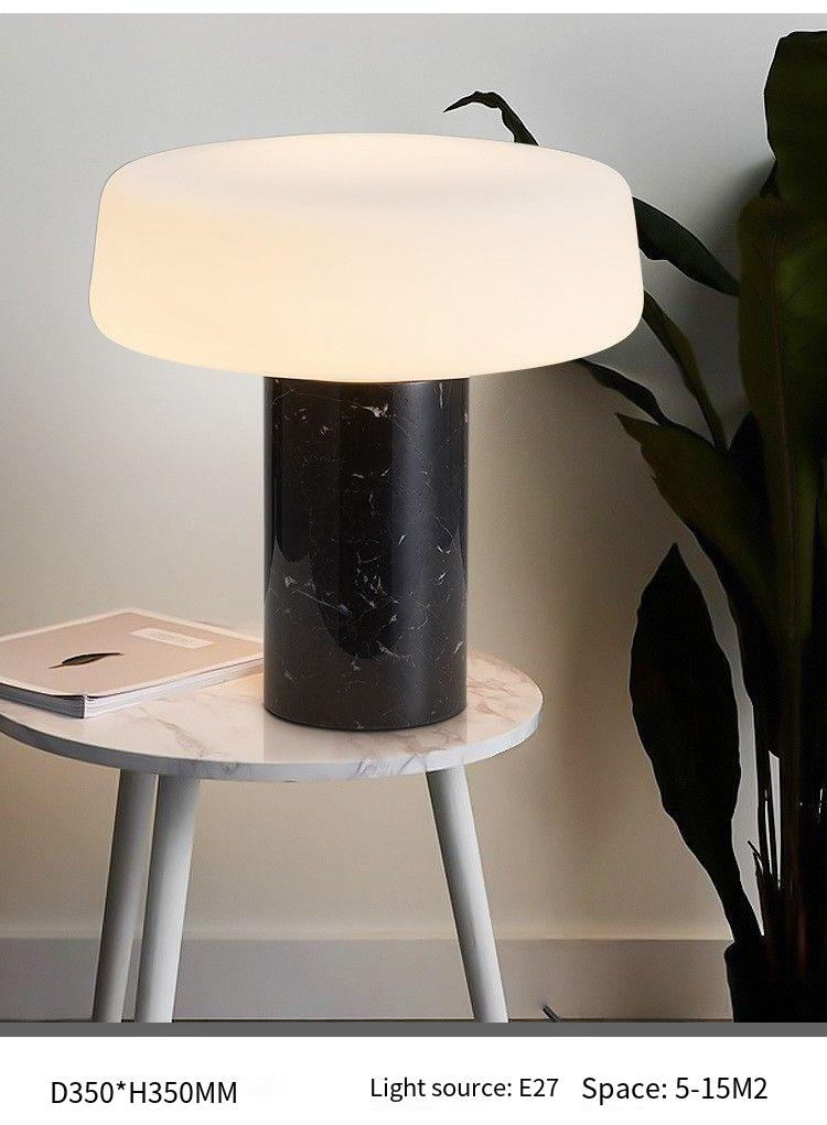 Modern Minimalist Marble Table Lamp: Natural Stone + Milk Glass for Timeless, Ambient Elegance