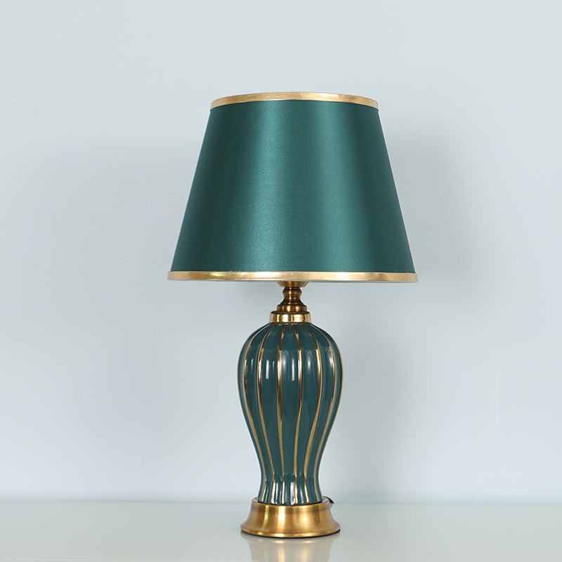 Vintage Ceramic Table Lamp: Gold Electroplated Accents & PVC Shade