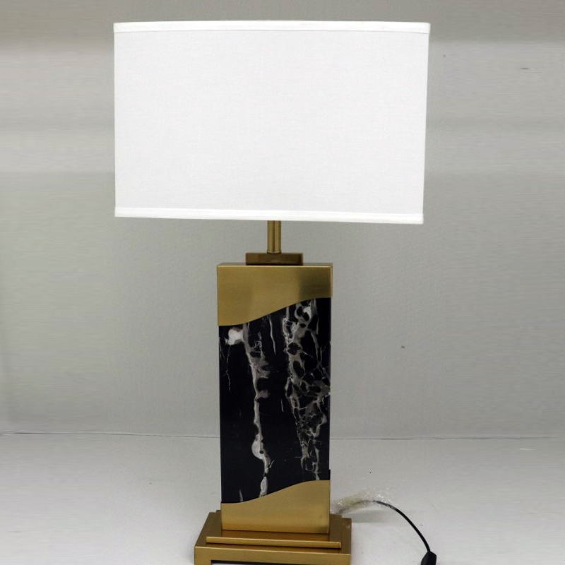 Elegant Marble & Metal Table Lamp with Fabric Shade – Elevate Interiors with Timeless Luxury