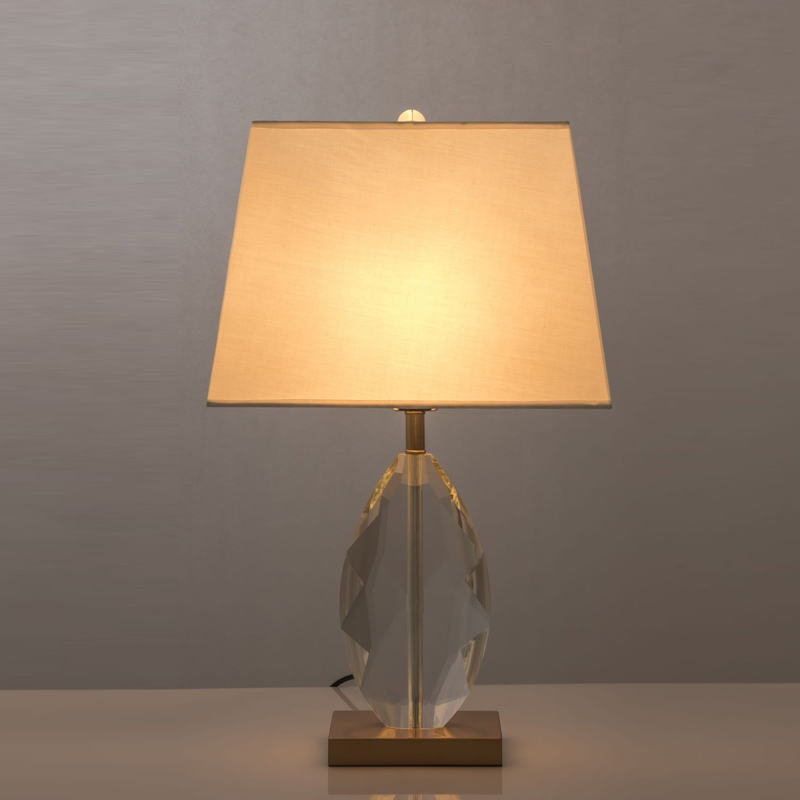 Luxe Geometric Crystal Table Lamp: Timeless Elegance with Linen Shade