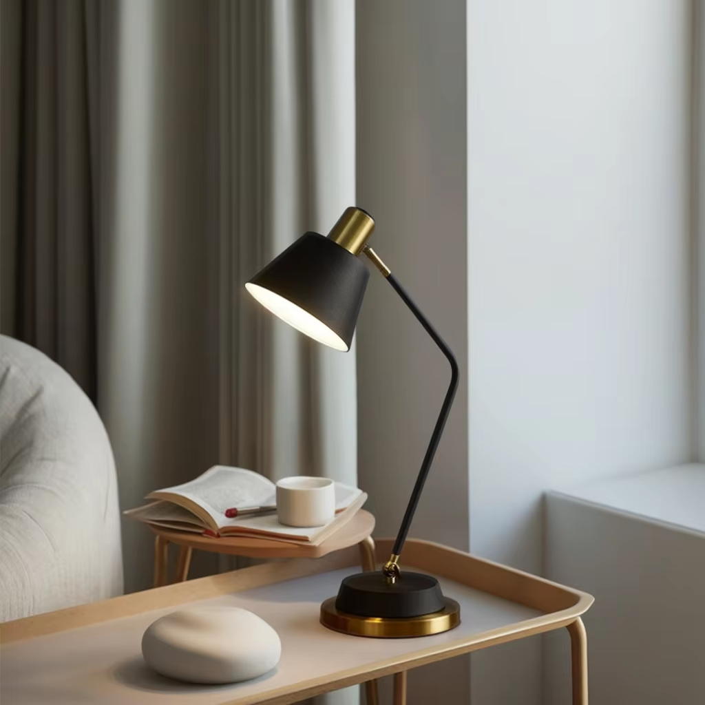 Modern Adjustable Black & Gold Desk Lamp: Flexible Lighting for Contemporary Spaces