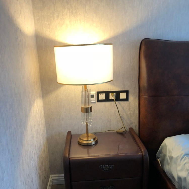 Modern Elegant Crystal Table Lamp: Iron - Electroplated Base & Translucent Linen Shade
