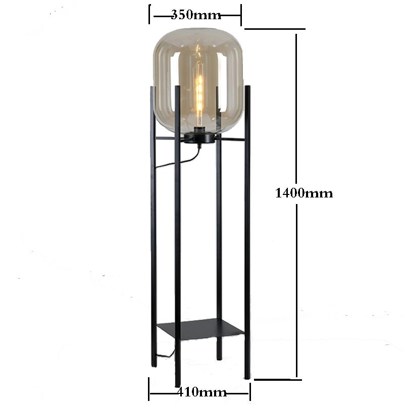 Industrial Multifunctional Glass Floor Lamp: Iron Frame with Storage Shelf