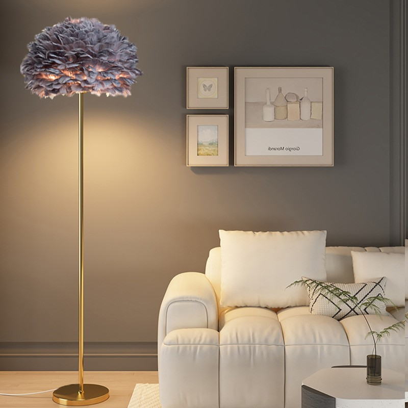Feather & Gold Plated Floor Lamp: Soft Ambient Luxury for Modern Living Spaces