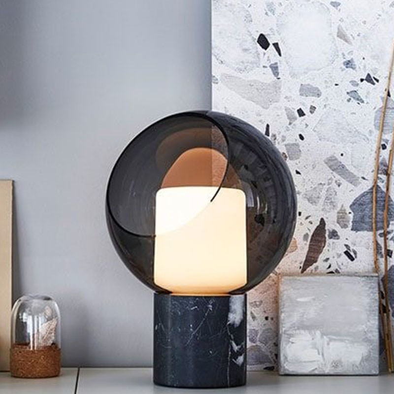 Artisanal Marble & Glass Table Lamp: Modern Elegance for Sophisticated Spaces