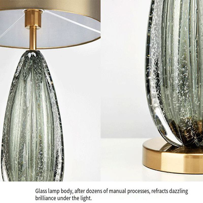 Modern European Grey - Green Glazed Table Lamp: Artisanal Glass & Wrought Iron Elegance