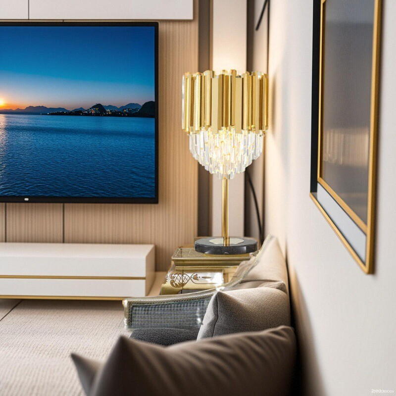 Opulent Crystal - Aluminum Table Lamp: Elegance Redefined with Marble Base