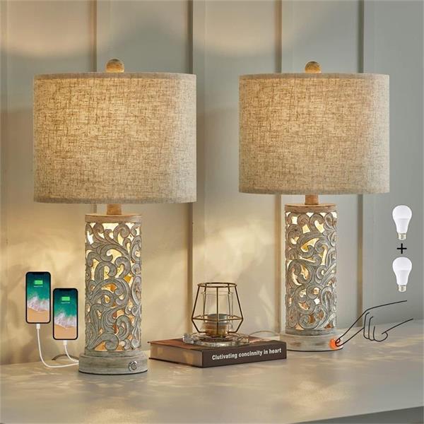 Farmhouse Table Lamp: Rustic Elegance Meets Modern USB - C/ A Charging