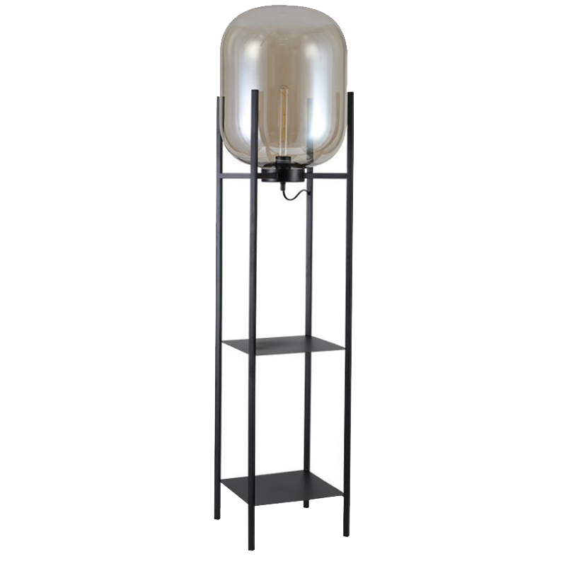 Industrial Multifunctional Glass Floor Lamp with Storage Shelves