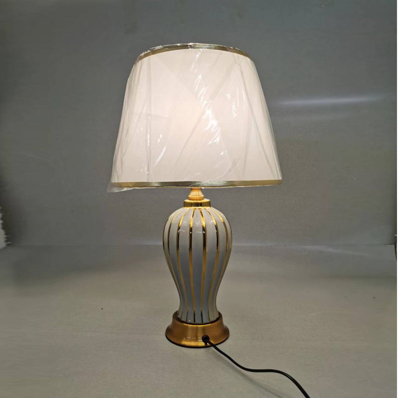 Vintage Ceramic Table Lamp: Gold Electroplated Accents & PVC Shade