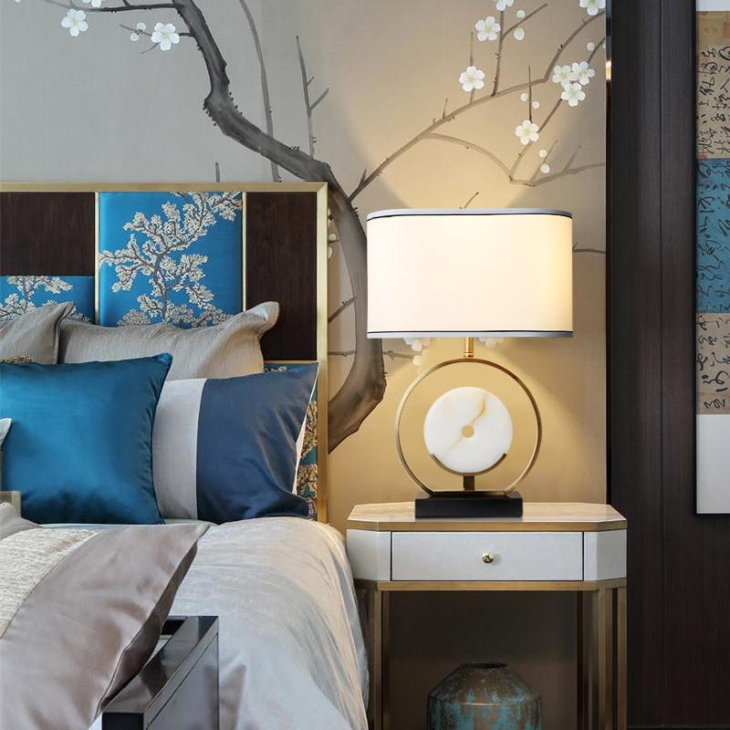 Eastern Elegance Meets Modern Design: Handcrafted Jade & Metal Table Lamp for Sophisticated Spaces