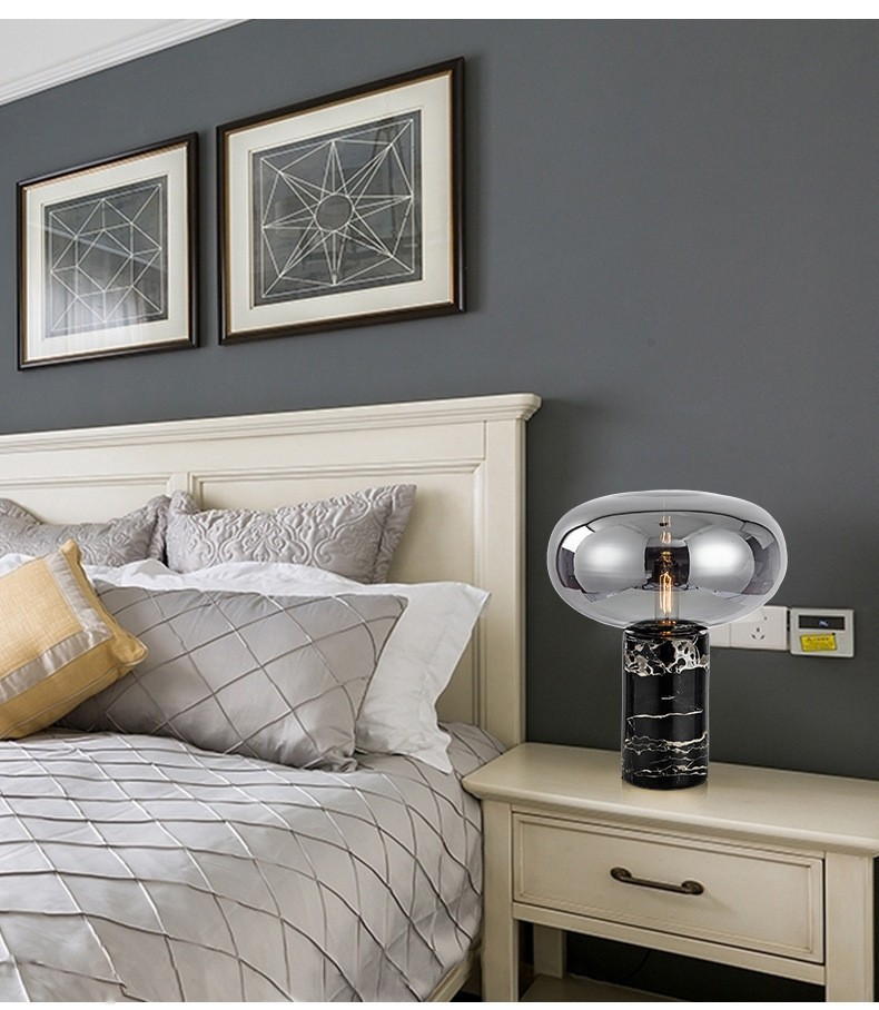 Modern Artistry in Light: Amber & Smoke Glass Table Lamps with Marble Base – Elevate Spaces with Timeless Sophistication