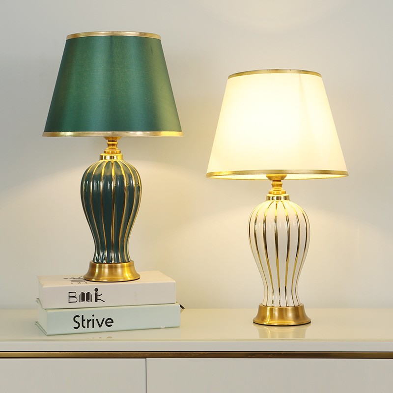 Vintage Ceramic Table Lamp: Gold Electroplated Accents & PVC Shade