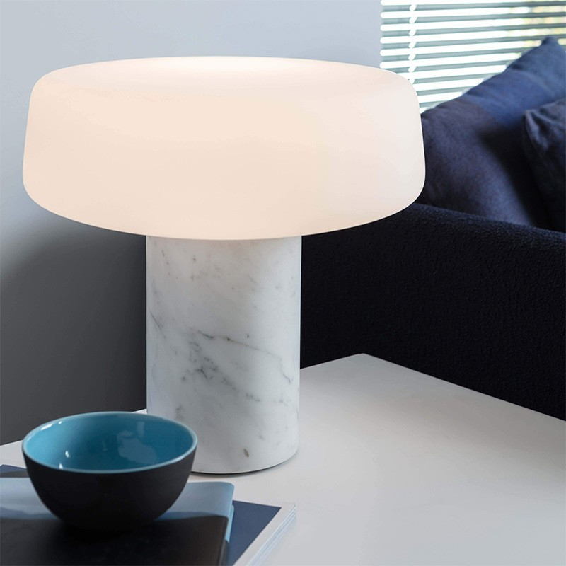 Modern Minimalist Marble Table Lamp: Natural Stone + Milk Glass for Timeless, Ambient Elegance