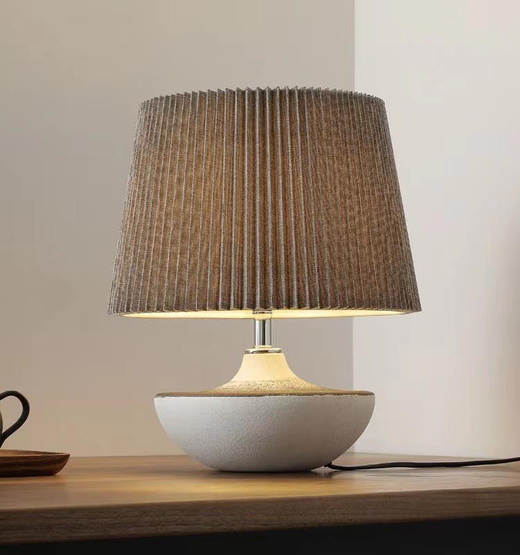 Textured Ceramic Table Lamp with Pleated Fabric Shade – Elevate Your Space with Timeless Minimalism