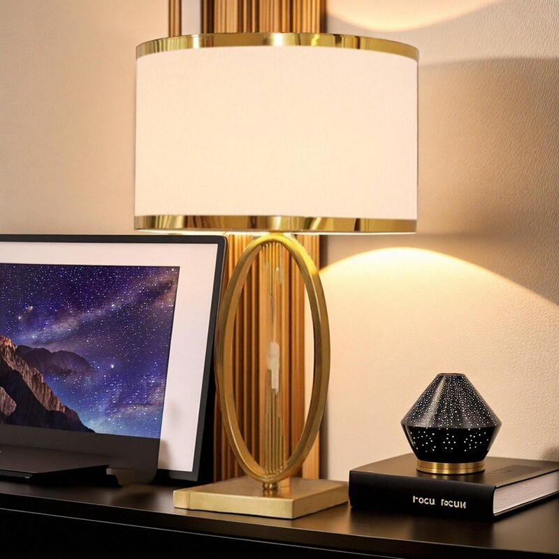 Art Deco Gold Oval Metal Table Lamp Collection (Beige & Black Shades)
